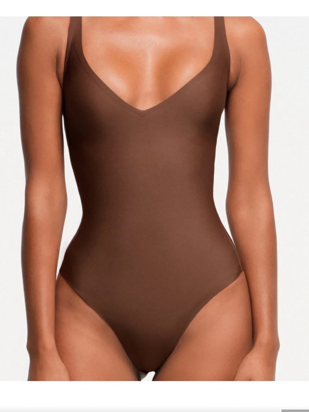 SKIMS Chocolate Brown V-Neck One-Piece Swimsuit